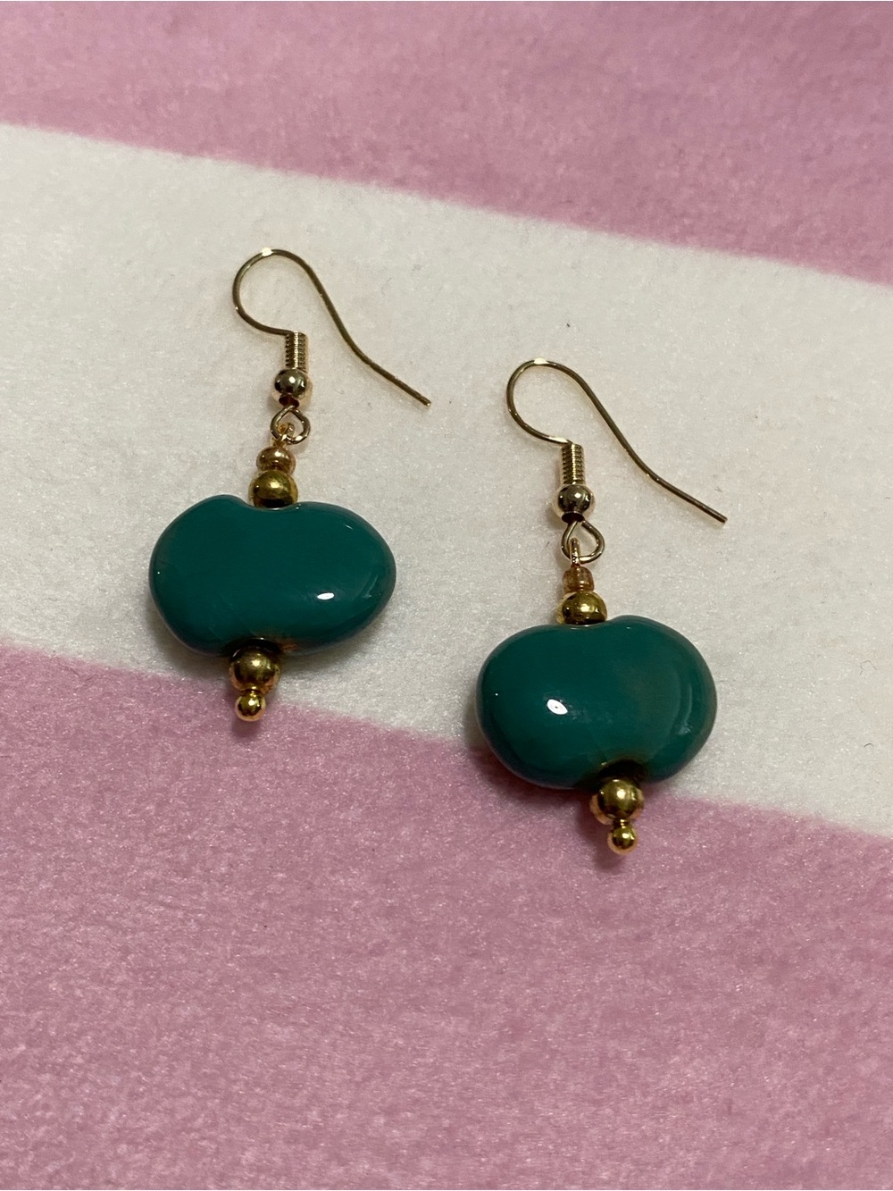 Green Glass Drop Earrings! Cute!